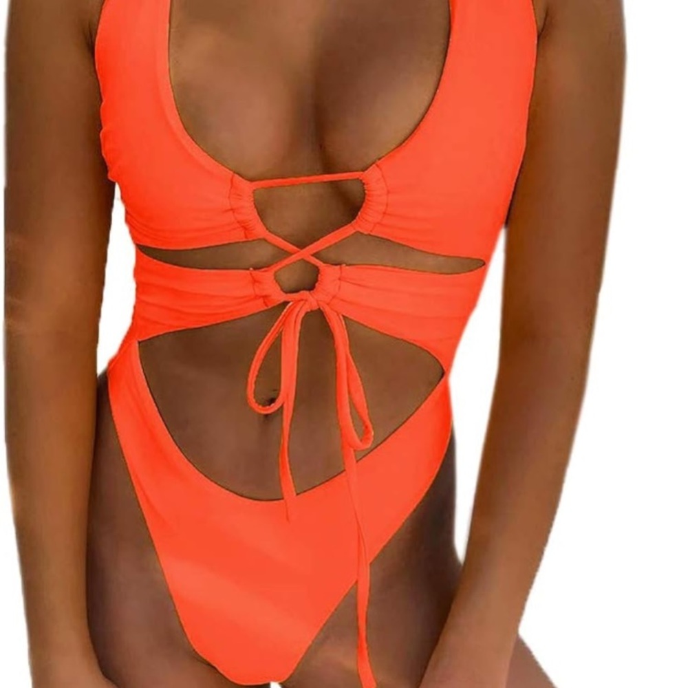 Chyrii, Vibrant Neon Orange Cut-Out One Piece Swimsuit, Size S,NWT